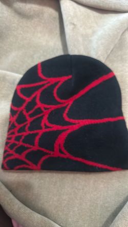 Black and Red Spiderweb Knit Beanie