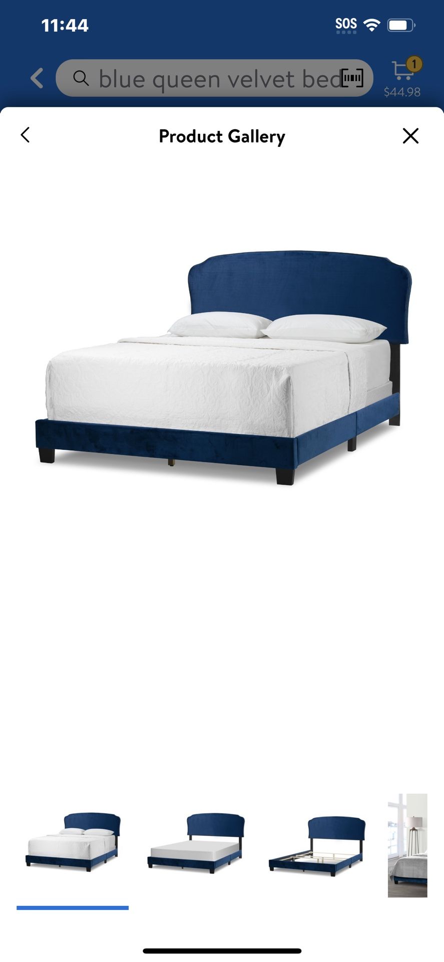 Queen Blue Velvet Bed With Mattress & Box Spring $200 Cash Only