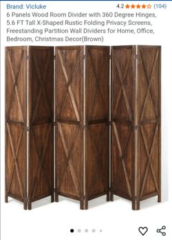 Vicluke 6 Panel Wood Room Divider with 360 degree hinges. 5.6 ft tall