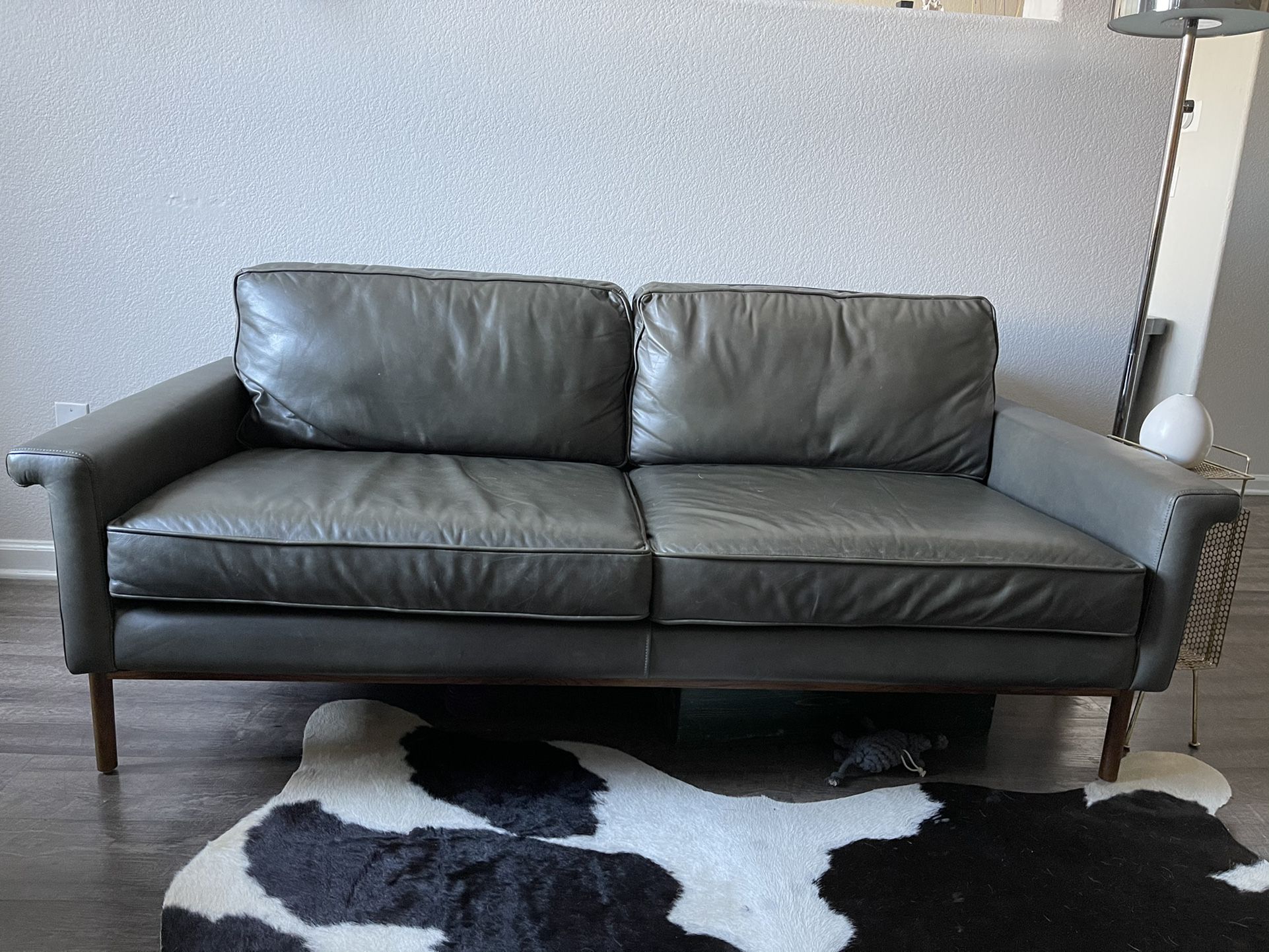 West Elm Leon Wood Frame Leather Sofa