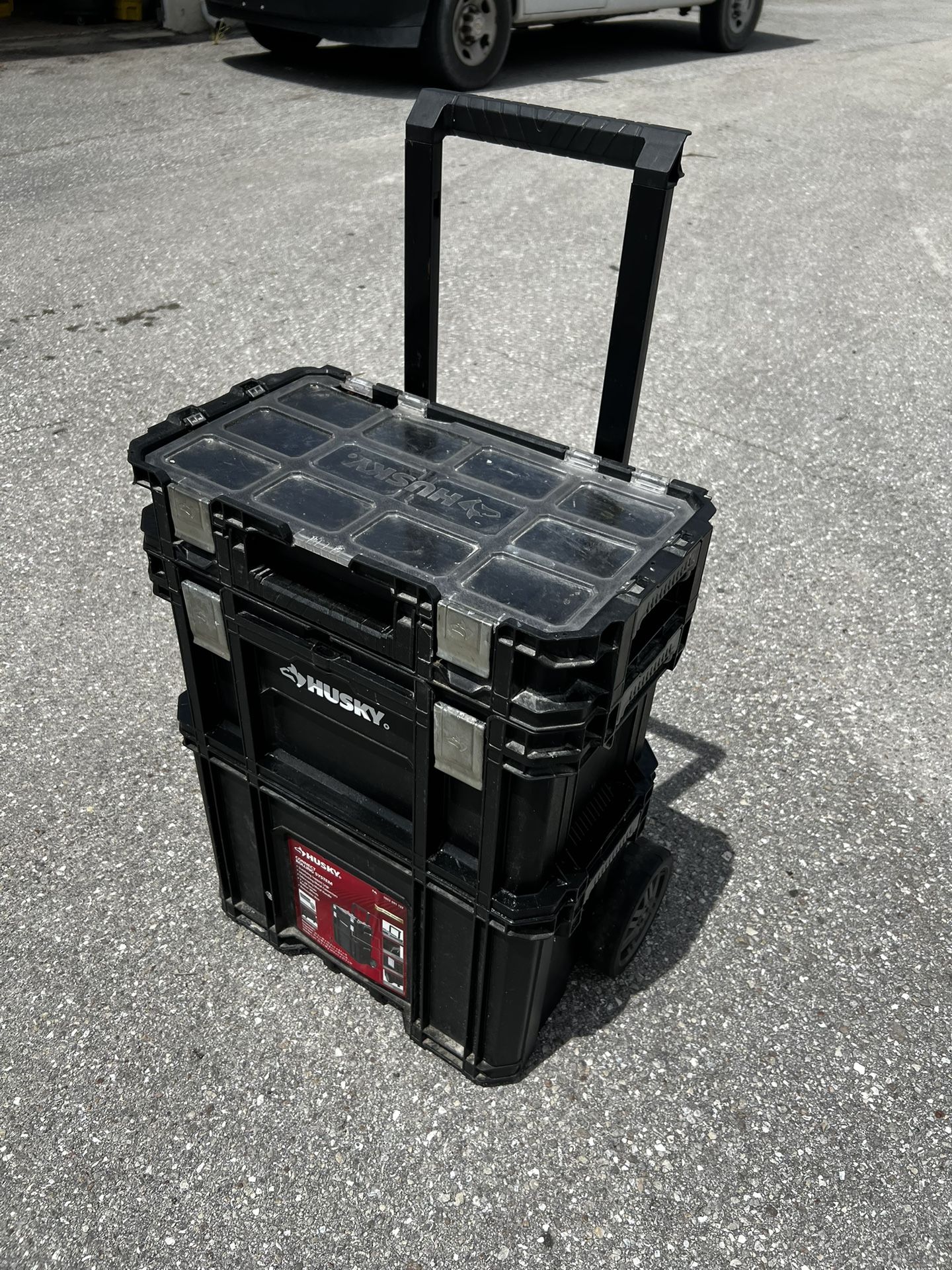 Husky Connect Rolling System Stackable Travel Tool Box Storage Chest! Some wear, works great! 22x15x28in