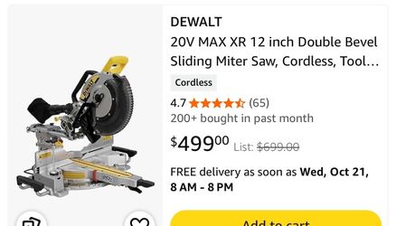 DEWALT 20v MaxXR 12 inch Sliding Milter Saw
