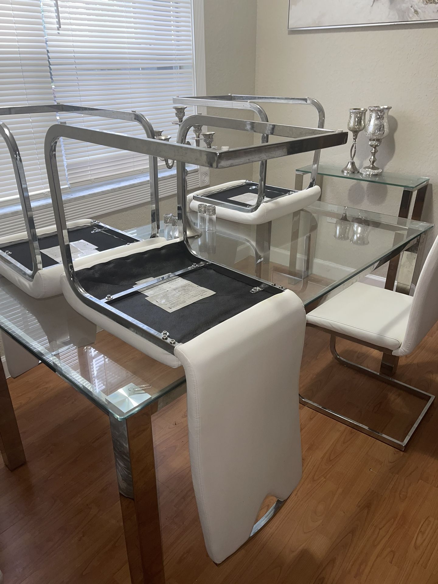 5 Piece Stainless Steel Glass Dining Table