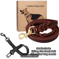 “Premium Leather Dog Leash with Safety Seatbelt Combo – Secure & Stylish for Every Adventure!”