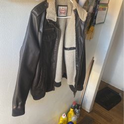 Levi’s Sherpa Lined Brown Leather Bomber Jacket