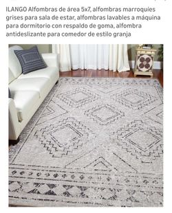 Alfombras de área 5x7, alfombras marroquies
grises para sala de estar, alfombras lavables a máquina
para dormitorio con respaldo de goma, alfombra
ant