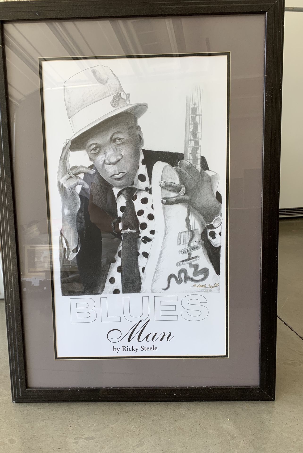 Blues Man Original Charcoal Signed by Original Artist