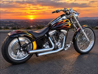 Custom Chopper Motorcycle with Flame Paint