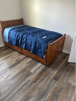 Rustic Solid Wood Twin Bedroom Set – Trundle Bed, Chest, Nightstand & 2 Mattresses