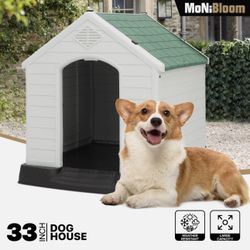 33" Plastic Dog House Puppy Shelter Durable Assemble Pet Kennel Adjustable Vents