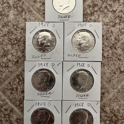 7 1968 D Kennedy Half Dollar 40% SILVER "Beautiful" US Mint Coin 