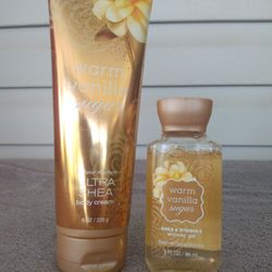Bath and Body Works warm vanilla sugar body cream and shower gel