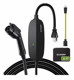 ELEGRP Level 1/2 EV Charger, 16 Amp, Portable J1772 Charger, 25FT Cable, NEMA 6-20 & 5-15 Adapter, Electric Car Charger 110V-240V f