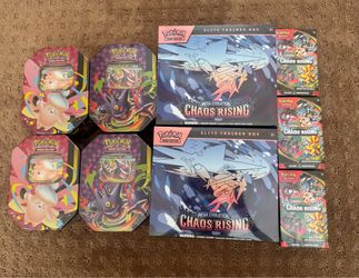 Pokemon Lot Chaos Rising ETB Booster Tin