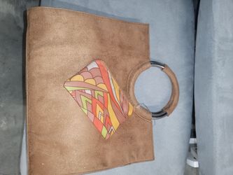 Brown Suede Tote Bag with Ring Handle