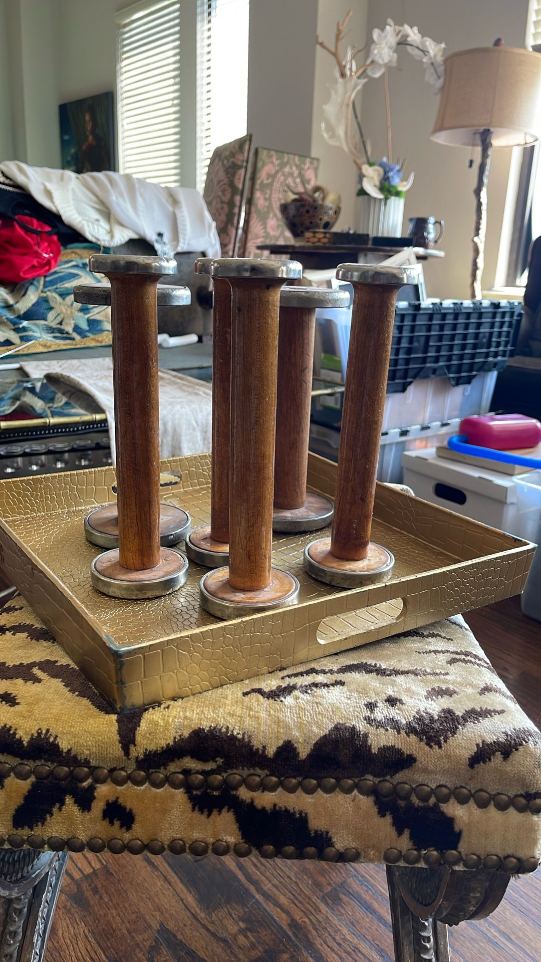 Antique Thread Spools (candle Holders)
