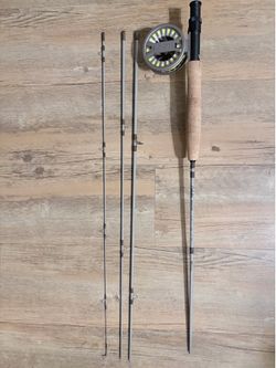 Fly fishing equipment fly rod, net, Redington reel