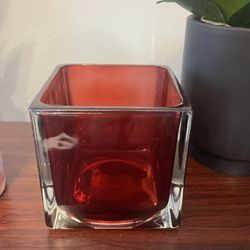 Red Glass Flower Vase Candle Holder