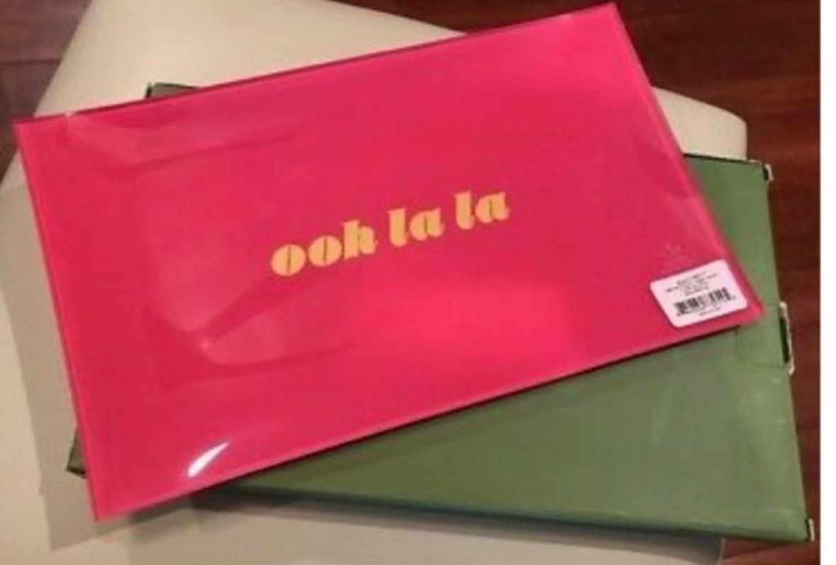 NEW Kate Spade Oh LaLa Glass Trinket Jewelry Boutique Oblong Tray Dish
