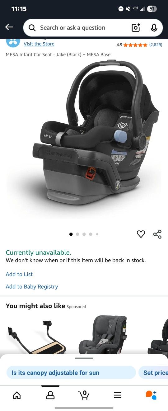 Uppa baby MESA Infant Car Seat - Jake (Black) + MESA Base