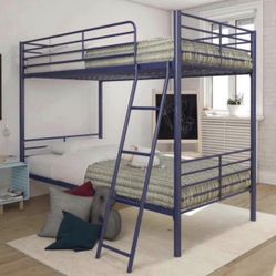Convertible Twin over Twin Metal Bunk Bed, Blue