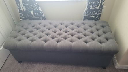 Grey Tufted Storage Ottoman
