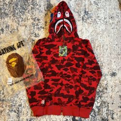 Bape red camo full face zip up 
