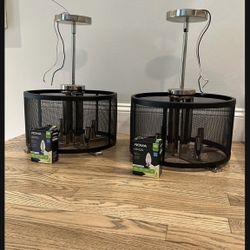 4 - Lights Black & chrome Chandeliers (set of 2) 