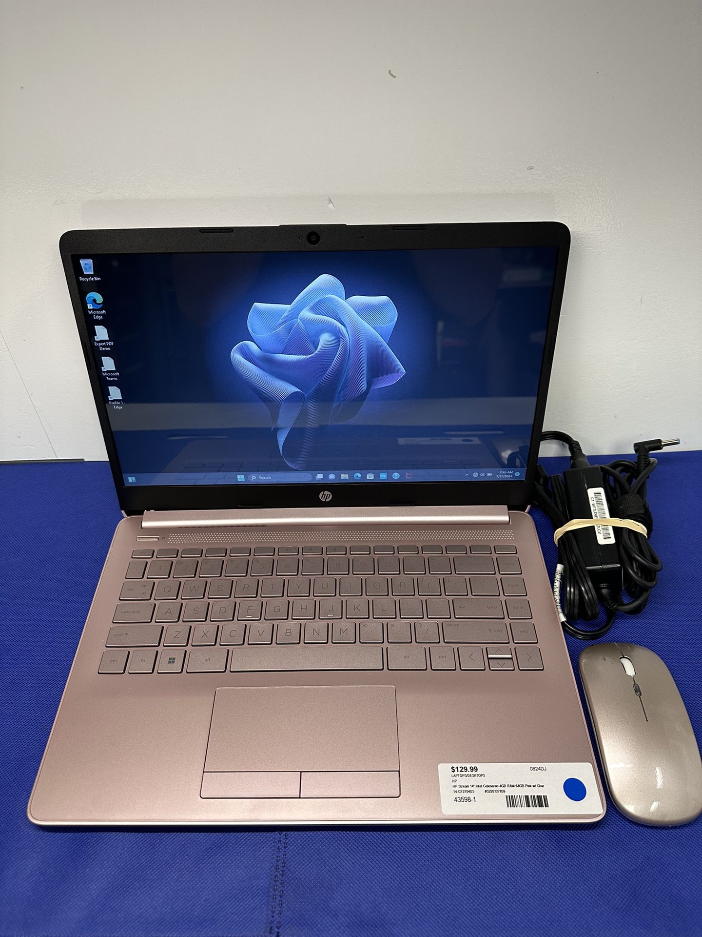 Laptop HP Stream 14" Intel Celeneron 4GB RAM 64GB Pink with Char/Notebook 