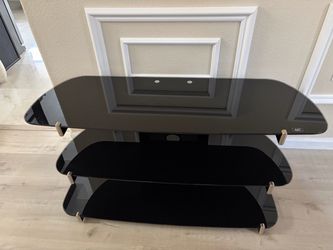 Modern 3-Tier Black Tempered Glass TV Stand / Media Console (48" W) – Excellent Condition