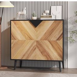 Wooden Storage Cabinet with Doors and Shelves, Modern Farmhouse Sideboard for Kitchen，Living Room, Adjustable Shelf on Sturdy Legs, Walnut Grain，Gray 