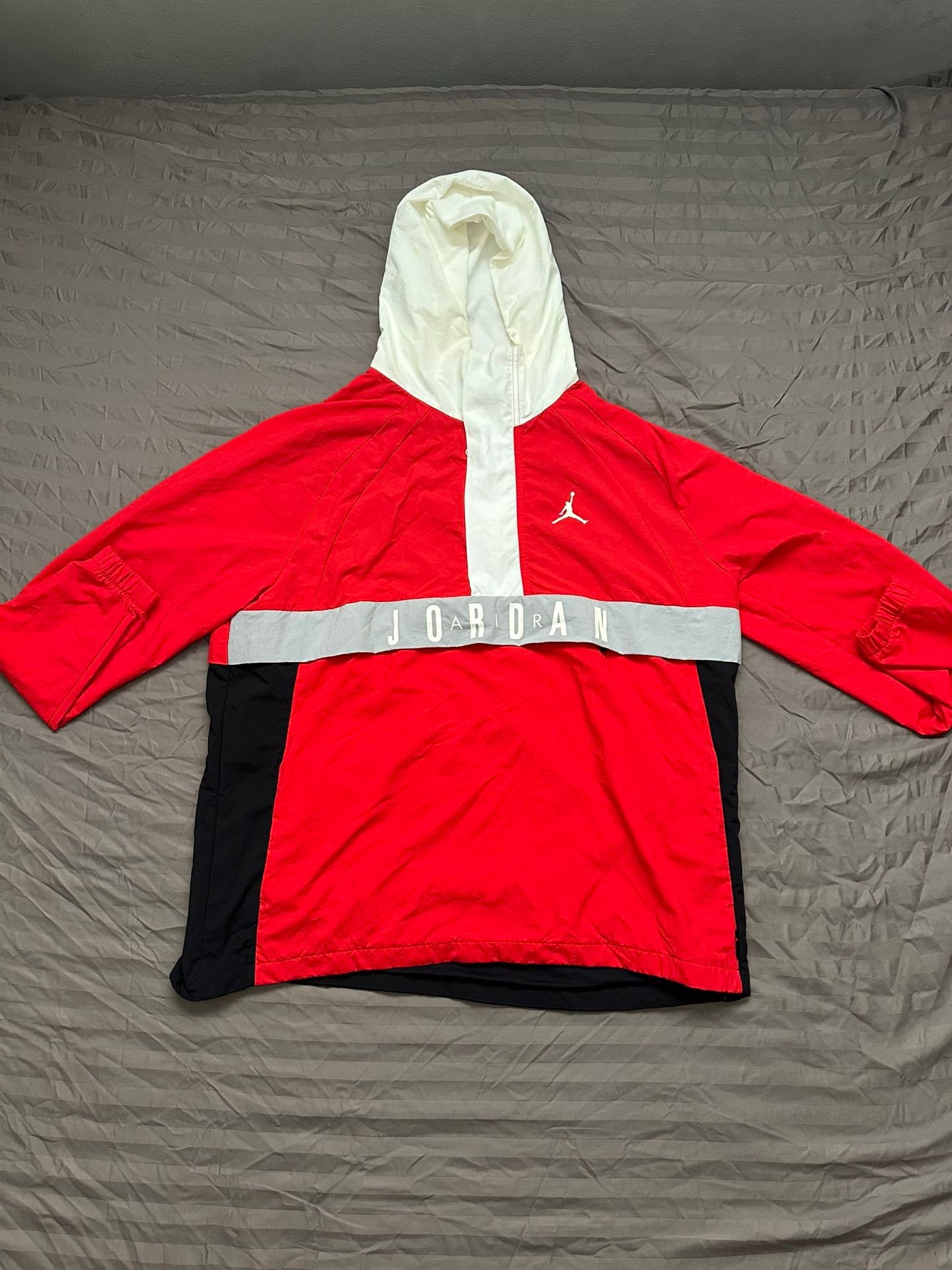 Nike Jordan Wings Anorak Mens Large Pullover Jacket Red Spellout Reflective Retro