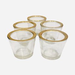 5 Thick Gold Rimmed Glass Votives Heavy Decor Lights Candle