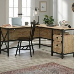 Sauder Steel River L-Shaped Desk, Milled Mesquite Finish