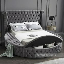 [SPECIAL] Luxus Velvet Gray King Storage Platform Bed

