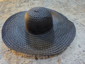 Black Wide Brim Woven Sun Hat