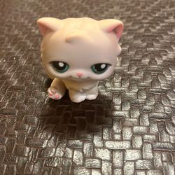 Littlest Pet Shop Authentic #129 Cat Persian Beige Cream Tan 2007 Blue Magnet