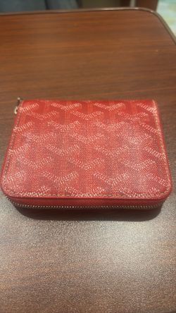 GOOD CONDITION! Goyard Red Zip-Around Women's Wallet Logo Geometric Pattern Credit Card