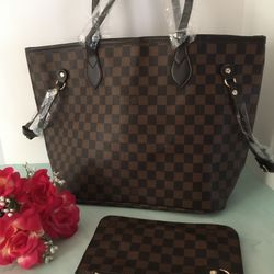 Brown Red Checkered Handbag 