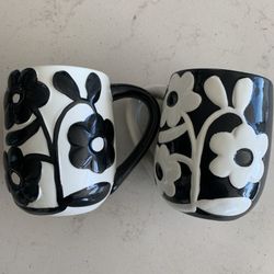 FLORAL CERAMIC HAND PAINTED COFFEE MUGS 