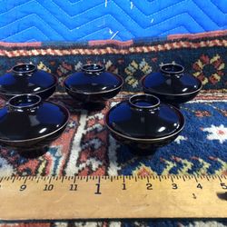 Japanese Vintage Lacquer Ware Bowls Black Exterior Cinnamon Interior 