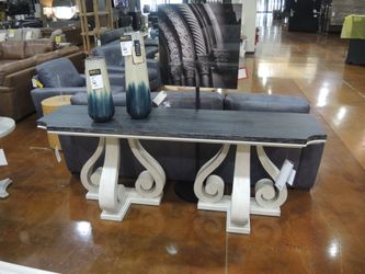 Bernhardt Mirabelle Console Table - Charcoal Gray Top With Gently Worn Whitewashed Base