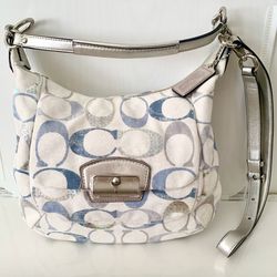 Coach KRISTIN EMBELLISHED SIGN Medium HOBO Purse Bag Silver Blue Grey Hobo NWT