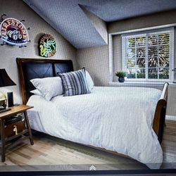 Queen Leather/Wood Bed