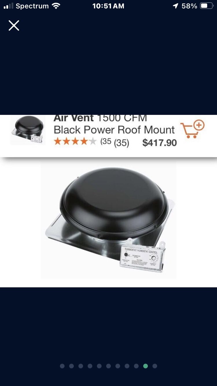 Roof Mounted Power Attic Fan With Thermostat and humidistat