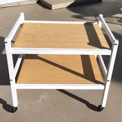 Wheeled cart — Natural Wood w/White trim + 2 shelves
