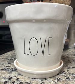 Rae Dunn LOVE Ceramic Planter with Saucer