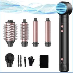 5-in-1 Hot Air Styler Wrap, High-Speed Hair Dryer Brush Blow Dryer with 2 Auto Wrap Curlers for Curling, Straightening, Volumizing, Fast Drying & Friz