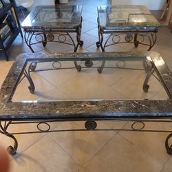Glass/ Iron Coffee Table Plus End Tables 