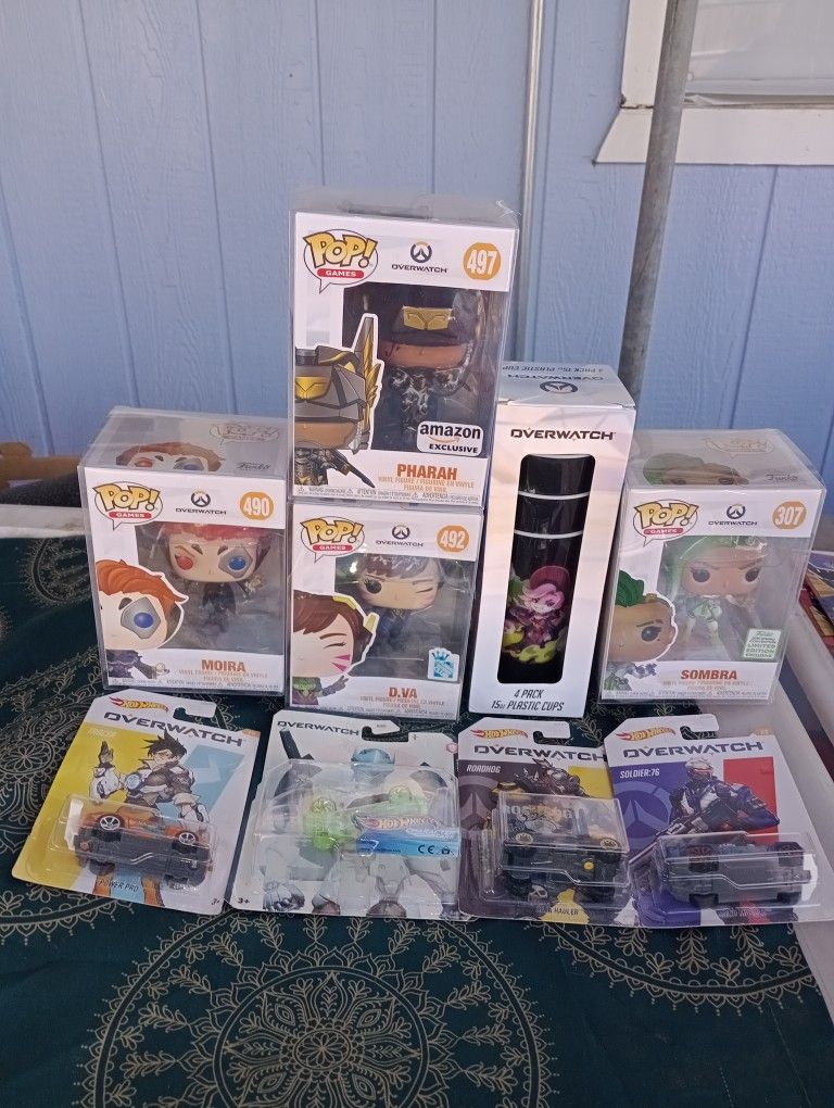 Over Whatch Pop Funkos Bundle With Hot Wheels